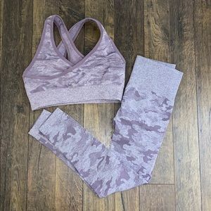 Purple camo seamless legging and bra matching set